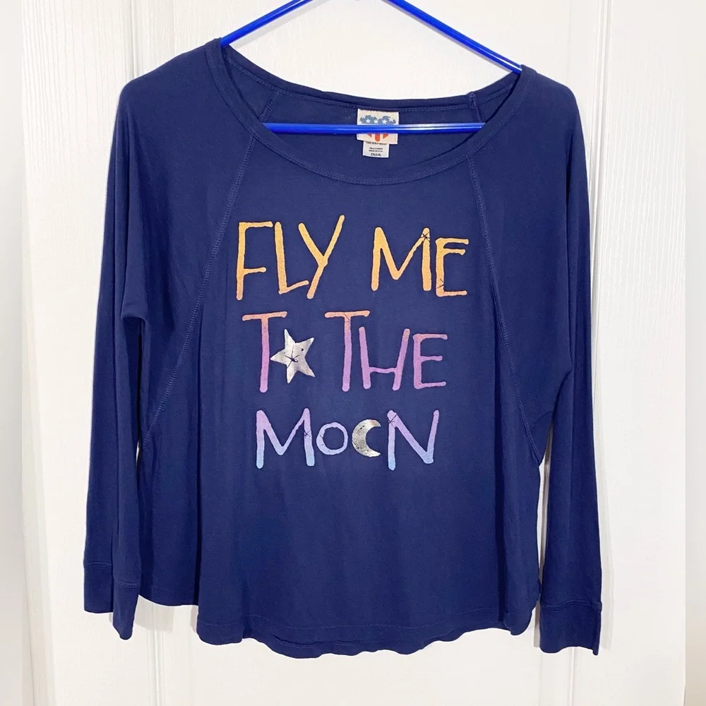NEW Junk Food ‘Fly Me To The Moon’ Long Sleeve Tee USA MADE Navy Girl’s 2X (14)